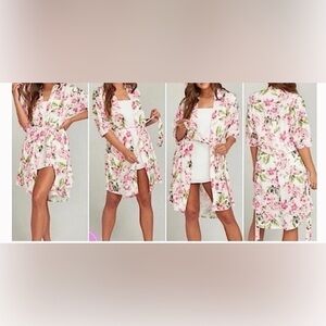 MuMu  Pink Rose Kimono Robe One Size